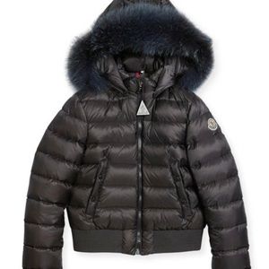 Moncler NWT New Alberta Kids Down Jacket w/ Fox Fur Trim Size 6 Gray.
